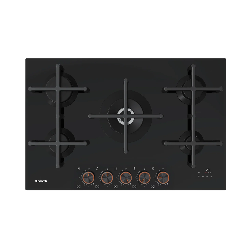Plaque de Cuisson Encastrable Gaz Nardi 76 cm 5 Feux Verre Noir  (NTE85GGWF8)
